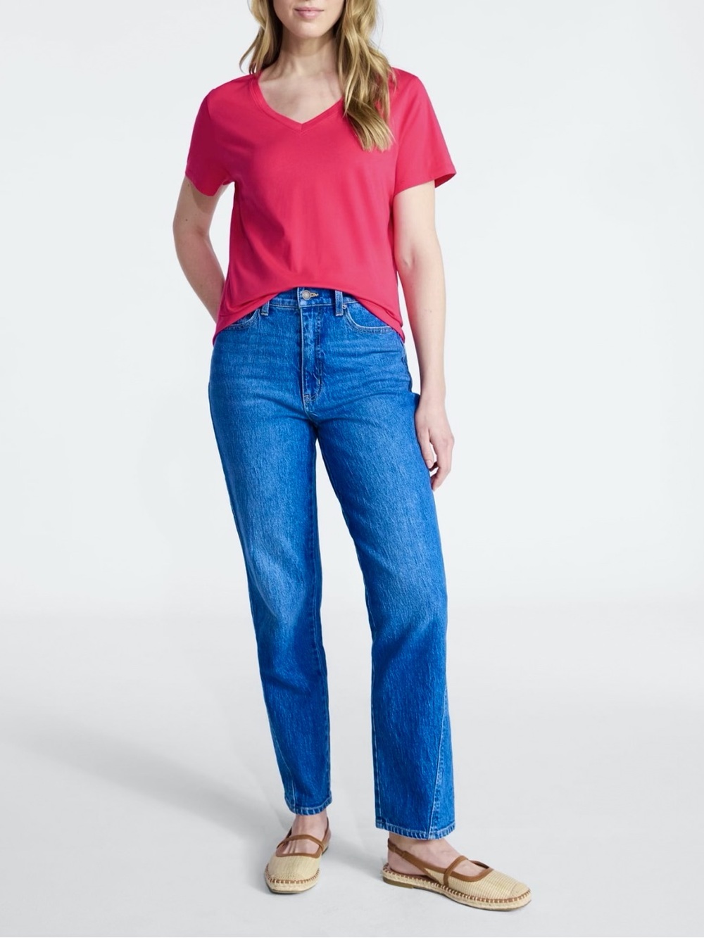Cotton V-Neck Tee with Short Sleeves